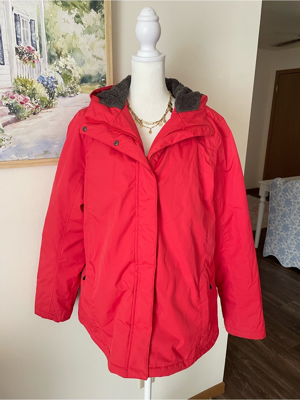 L.L.Bean Winter Warmer Fleece Lined Hooded Jacket Red Large Regular